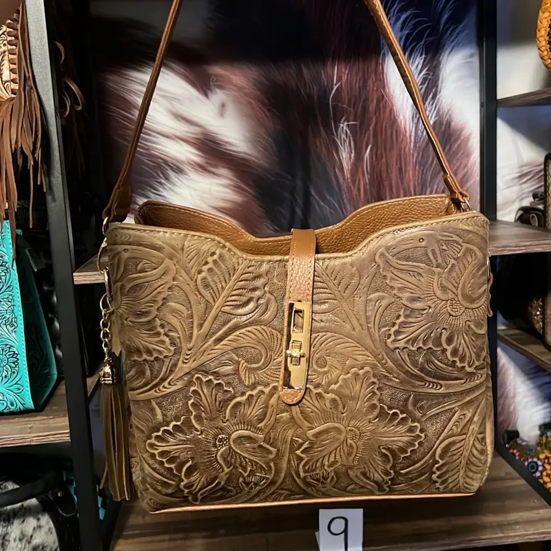 Brown Embossed Leather Crossbody Shoulder Bag for Women (Rebeca Style)