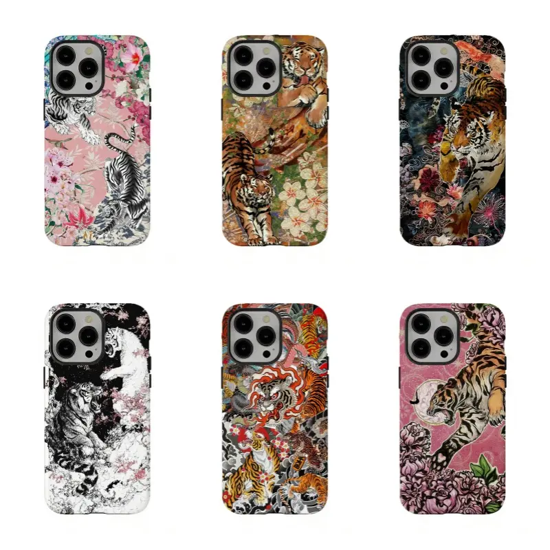 Mythic Tiger Power Phone Case - Bold Asian Symbol of Courage & Protection,Vintage Oriental Tiger & Floral Phone Case,for iPhone 17/16/15/14/13/12/11 ProMax Plus for Samsung phones,an excellent gift for friend or fans.