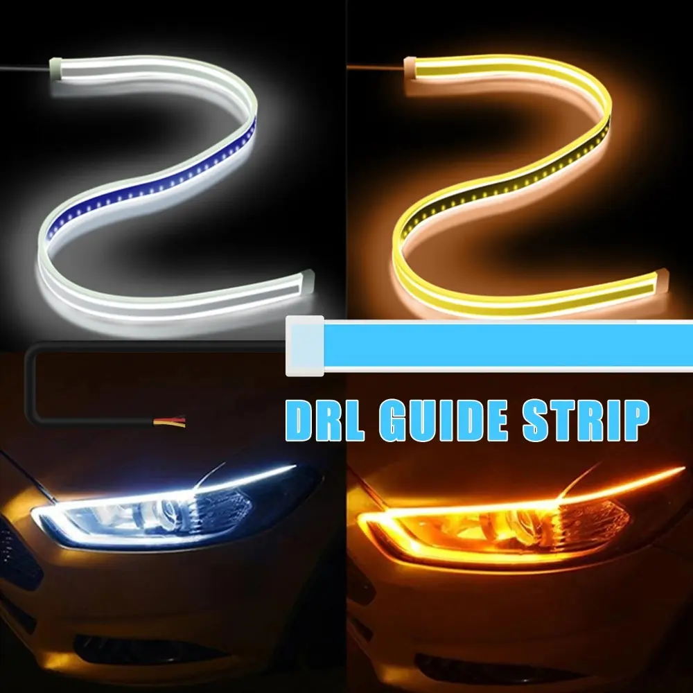 2PC 60CM LED DRL Car Accessories Lamp, Amber Sequential Flexible Turn Signal Strip for Headlights, LED Car Lights, Automotive Parts, Led Running Light, Auto Decorative Light