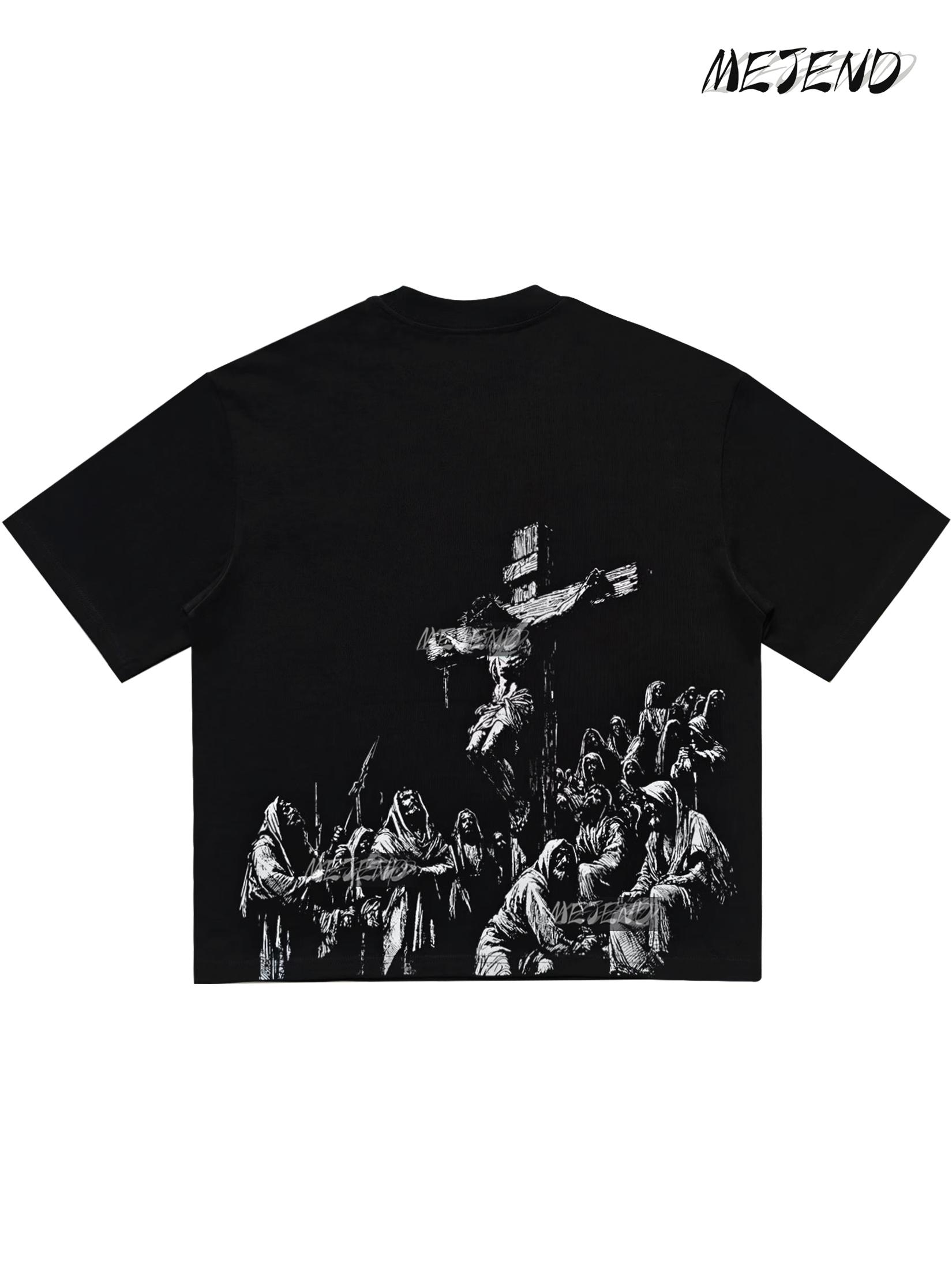 MeJend 12oz Heavyweight Cropped Tee, Jesus Print Oversized Tee, Streetwear T-Shirt, Gothic Art Heavy Cotton Shirt