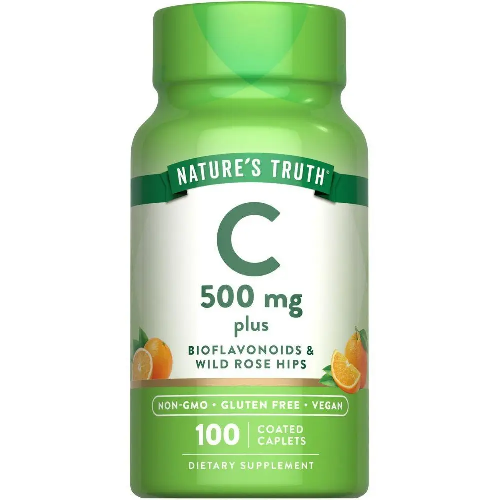 Nature's Truth Vitamin C 500 mg with Bioflavonoids, Rose Hips - 100 Caplets - Vegan, Non-GMO & Gluten Free