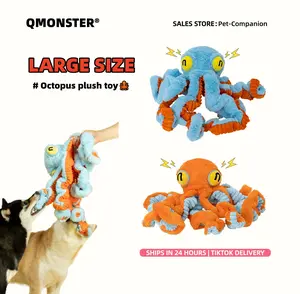 BIG Octopus Plush Dog Toy－Interactive Squeaky Plush Toy for Tug-Of-War, Retractable and Elastic Tentacles, Stretchable, Fetch & Cuddle Play, Self Entertainment to Relieve Boredom, Tooth Grinding & Cleaning, Suitable for medium & Large dogs tiktokshopsprin