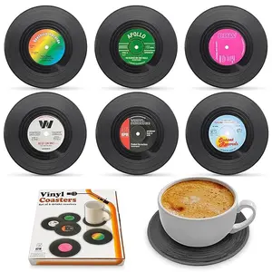 Retro Vinyl Record Coasters Set of 6 Piece, Colorful Coasters for Coffee Table, Vinyl Record Decor, Drink Coasters, Funny Coasters, Music Coasters, Decor