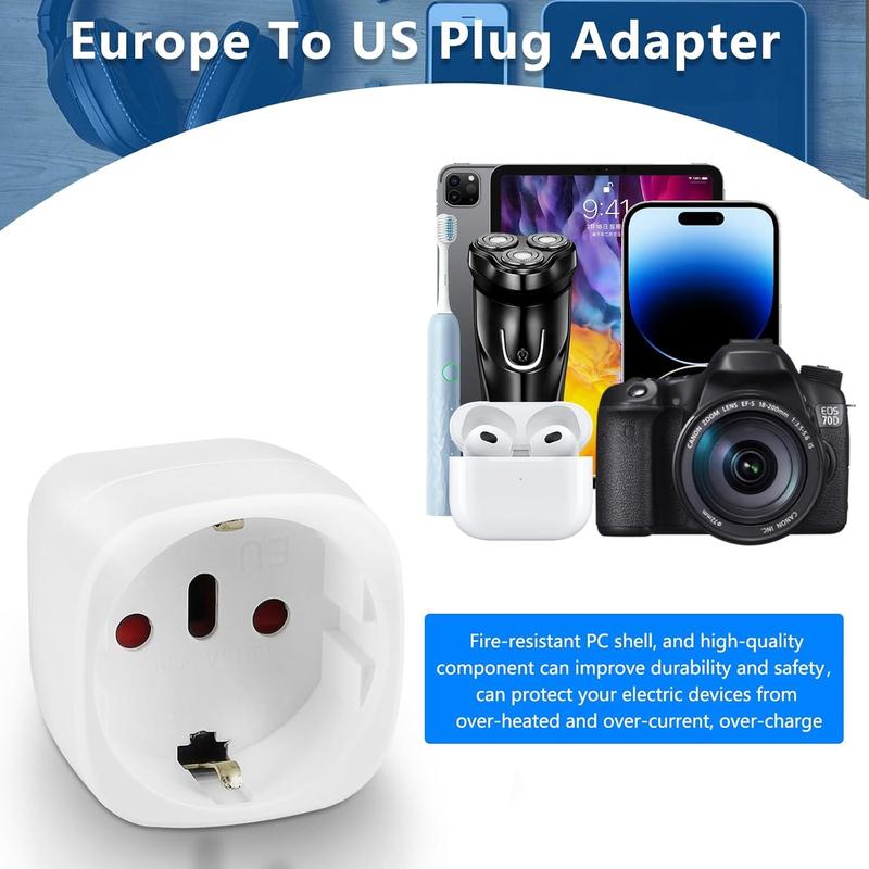 European to  Plug Adapter, EU to  Adapter, 2 Pack  to  Plug Adapter,  to  Travel Plug Converter, for EU Spain France Type C E F Plugs to