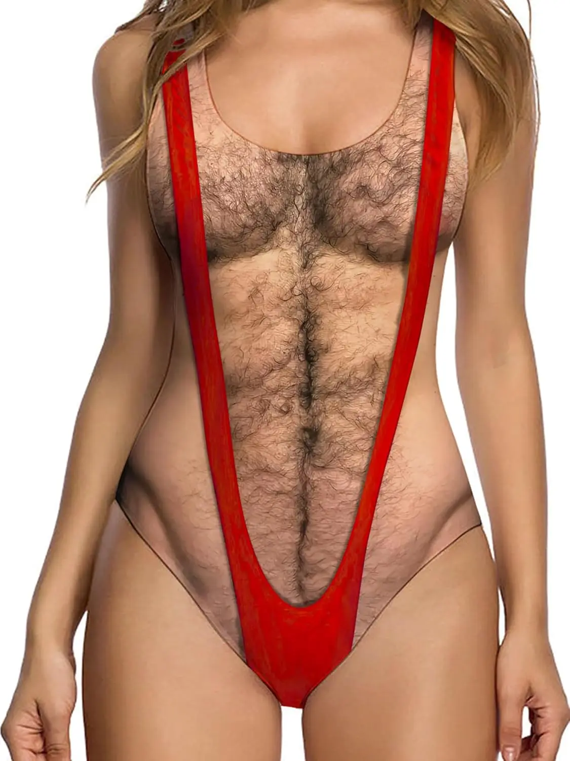 Women Funny Swimsuit Hairy Body Chest Printed Hippie Swimsuits Bathing Suit One Pieces Swimwear Monokini