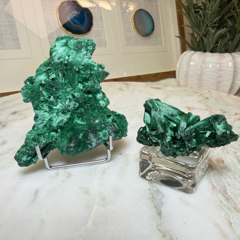 Natural Raw Fibrous Malachite Crystal - Unpolished Mineral Specimen, Decoration Statement Item for Collectors, Home Decor Accent