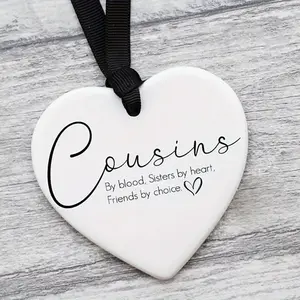 3pcs Cousins Gift Ceramic Heart Ornament, Decorative Ornament, Friendship Gift for Cousins and Best Friends, Birthday and Christmas Gift Ideas, Home Decor Ornament