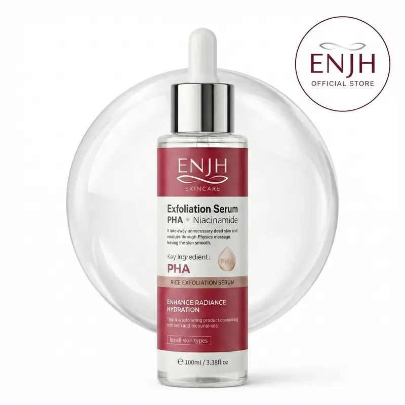ENJH Rice Exfoliating Serum - Glow White Peeling Ampoule with PHA & Niacinamide, Black Head & Dead Skin Remover, Soft Korean Skin Care for All Types, 100ml