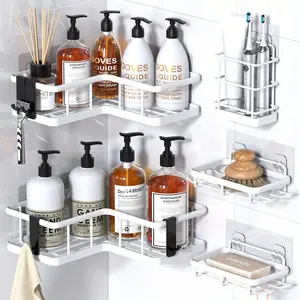Jabukosu Corner Shower Caddy, 5-Pack Shower Organizer Corner with Soap Holder and 4 Removable Hooks, Rustproof Corner Shower Shelves, No Drilling Shower Shelf for Inside Shower