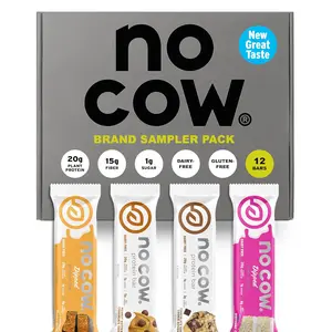 No Cow Protein Bars Upgraded Brand Sampler Pack - 12 Count, 20g Plant Protein, 14g Fiber, 1g Sugar, Vegan, Dairy & Gluten Free, High Protein, High Fiber, Low Sugar