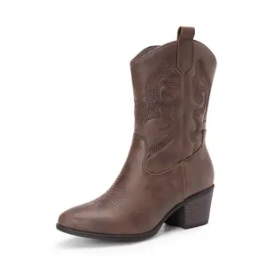 DREAM PAIRS Cowboy Boots for Women, Mid Calf Cowgirl Boots with Embroidery Round Toe Western Chunky Low Heel Shoes denim boots DREAM PAIRS Cowboy Boots for Women, Mid Calf Cowgirl Boots with Embroidery Round Toe Western Chunky Low Heel Shoes denim boots