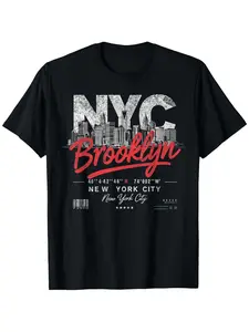 [100% Cotton] Vintage New York City Brooklyn Retro Silhouette NYC NY Art T-ShirtRetro Brooklyn Men Women'S Graphic Summer Tops Vintage T-Shirt, S-XXXL, 180g, Brooklyn Shirt, 100%Cotton Casual Soft