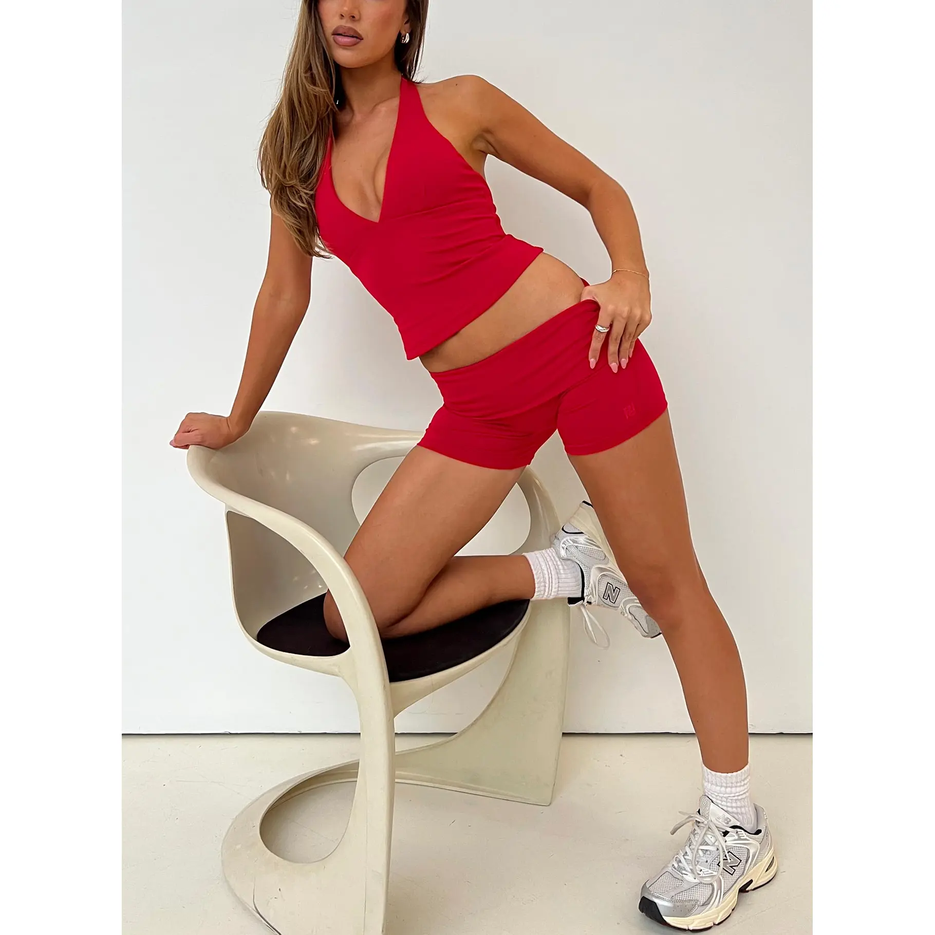 Peak Foldover Micro Shorts Red