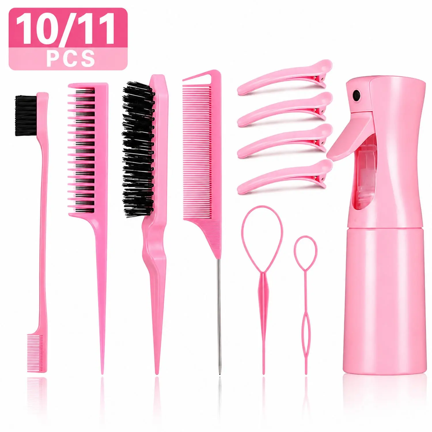 Hair Styling Tools Set with Heatless Styling Tools, Edge Brush, Rat Tail Comb, Smoothing Brush, Hair Clips & Braiding Loop Tools, Salon Hair Accessories Kit for Slick Back Hair, Parting, Styling, Detangling & Daily Hair Care for Women & Girls