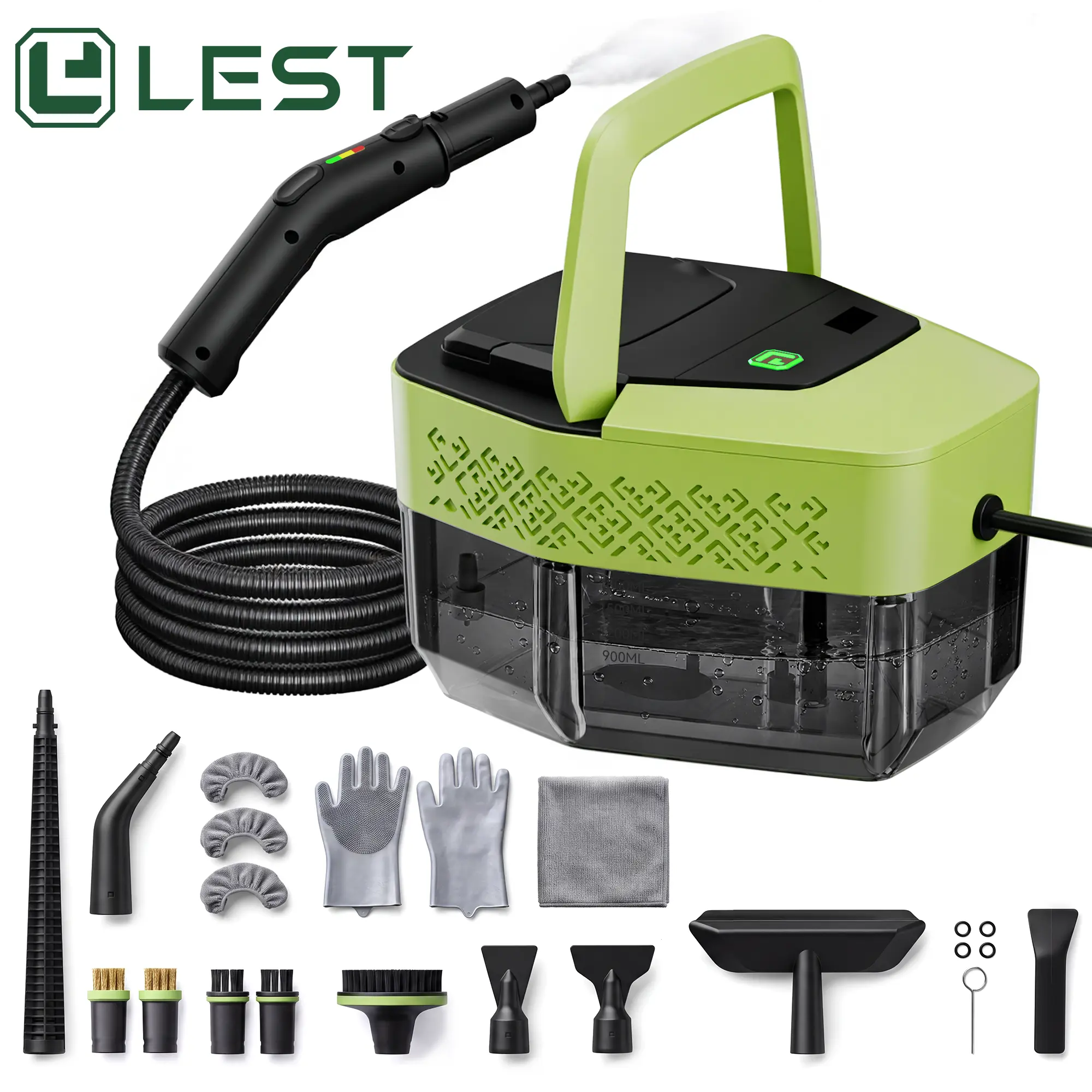 【Longer Cleaning Time】LEST C4A Steam Cleaner 1800ml Large Water Tank 22-Piece Accessory Kit 3 Adjustable Steam Levels Real-Time Temperature Display