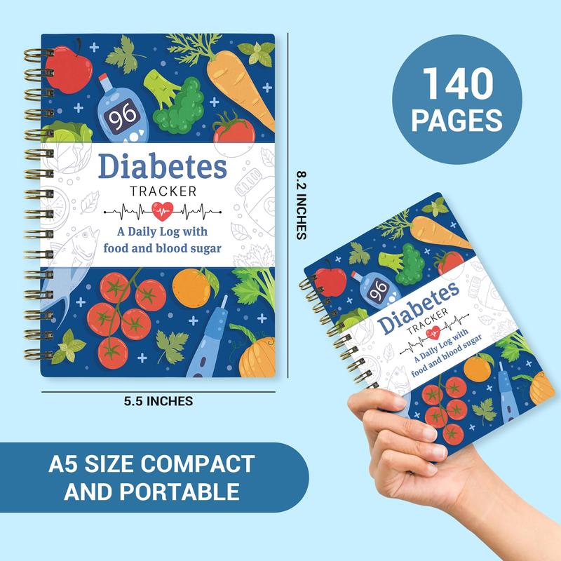 Diabetes Daily Log Book, Diabetes Food List Meal Planner, Diabetic Record Monitor for Types 1 & 2, Food & Blood Sugar, Glycemic Index (GI), Track Glucose, Carbs Calories, Insulin | A5 Spiral Bound
