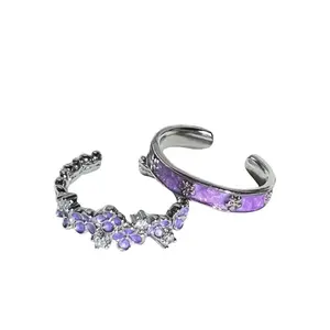 Sweet and Cool Purple Dripping Glaze Flower Fashionable, Luxury, and Lightweight Ring with High-End and Niche Design Sense