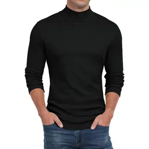 Men's mock turtleneck long sleeve t shirts basic slim fit pullover sweater thermal lightweight tees Knitwear Menswear Tops Beige