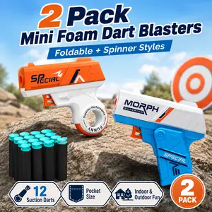 Foldable Mini Foam Dart Blaster Set, 2-Pack Pocket-Size Soft Bullet Launchers with 12 Suction Darts, 9.5x10.5cm Compact Toys for Indoor Outdoor Target Games, Boy Gifts, Boyfriend Gift Ideas (Blasters & Toy Guns, Sports & Outdoor Play) Miniblaster