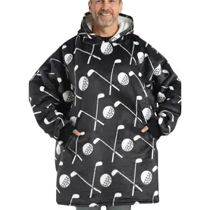 Golf Gifts for Men Women, Unisex Golf Themed Wearable Flannel Blanket Hoodie,  Flannel Hooded Blanket Sweatshirt,  Size