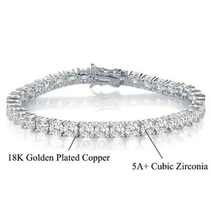 Unisex MDFUN Copper 3–6MM Round-Cut Waterproof Tennis Bracelet Tennis Anklet  Tennis Chain Unisex Classic Couple Style Anniversary Birthday & Engagement Gift Hip Hop Style