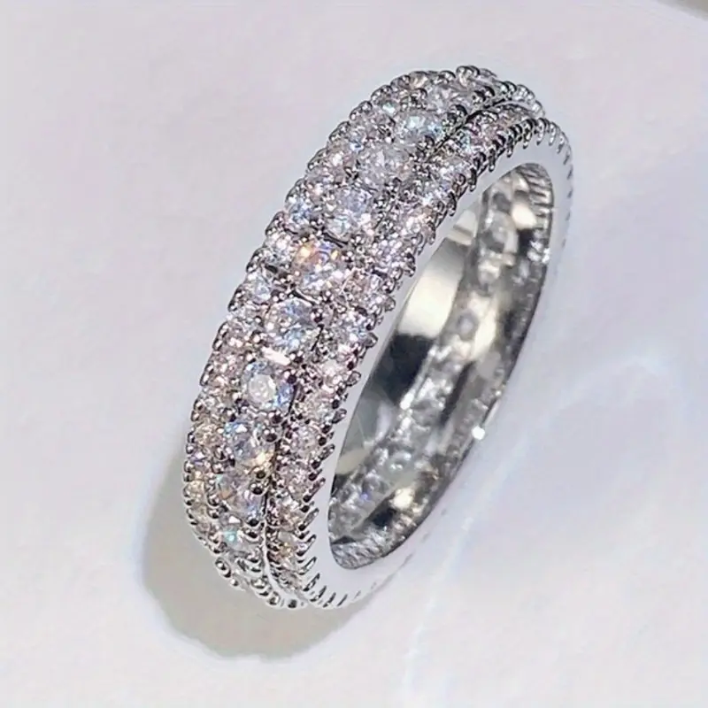 Women's Exquisite Zirconia-Inlaid Promise Ring - Eternity Band Engagement Ring, Ideal Anniversary Birthday Gift for Her (Fashion Costume Jewelry Accessory)
