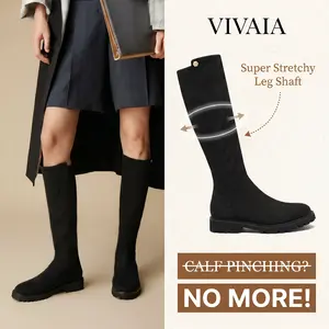 VIVAIA Women Round-Toe Stretchy Wool Knee-High Boots, Wide Calf Friendly, Fashionable and Stylish Boots, Water Repellent Travel Boots, Winter Boots, Knee High Fash high top boot riding Boots (Filipa)