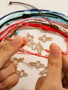 20 Piece Colorful Braided Cord Cross Pendant DIY Handmade Bracelet Jewelry Making Accessories, Craft Supplies for Crafting Projects