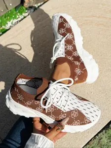 Women's Fashionable Patchwork Pattern Lace Up Low Top Sneakers, Casual Comfortable Breathable Sports Running Shoes, All-match Basic Shoes for Daily Wear