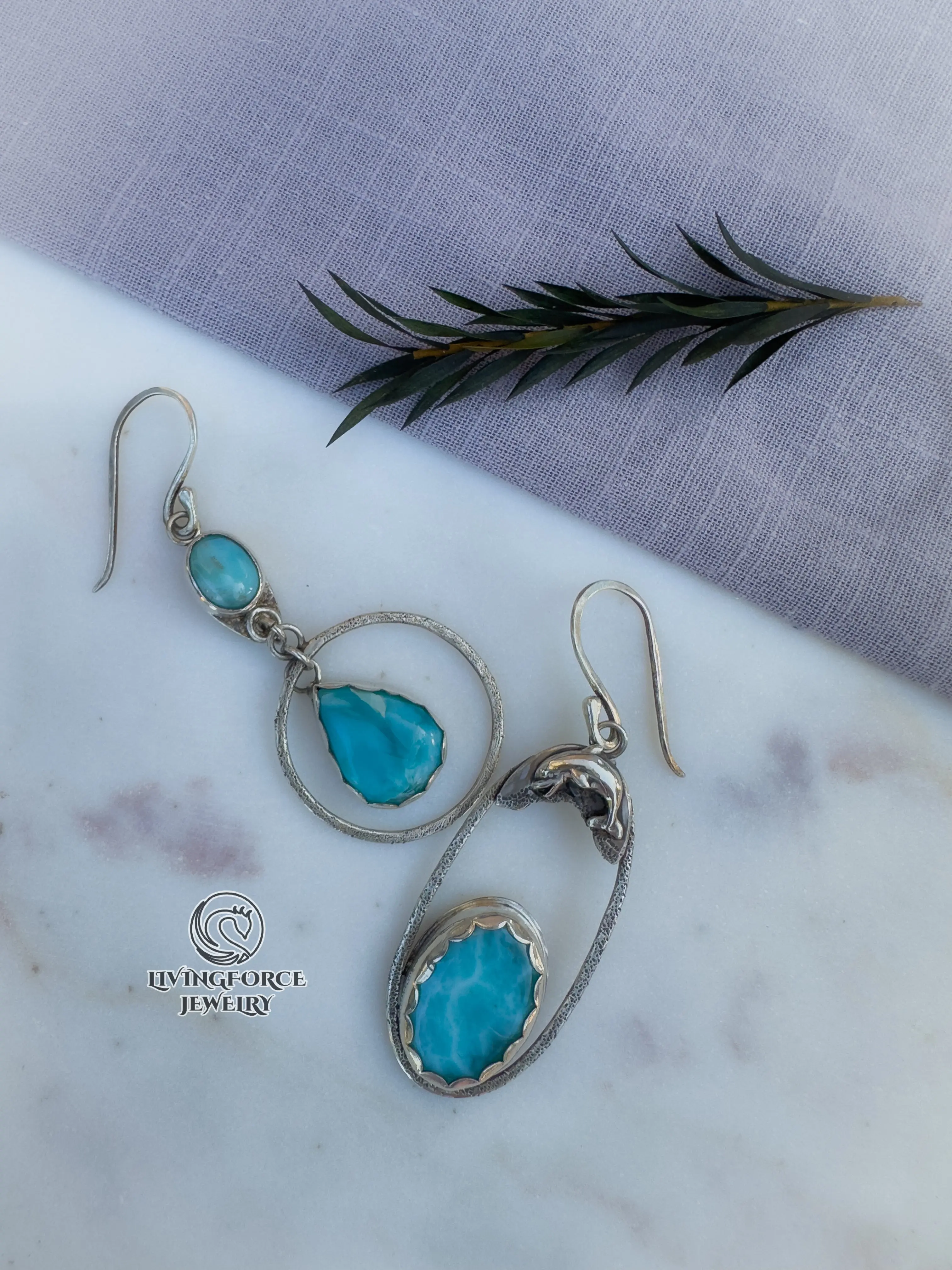 Marisol Talisman — Asymmetrical Larimar Earrings in Sterling Silver
