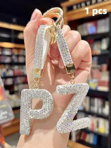 26 Letter Bag Charm Silver Color Initial Keychain Pearl Wristband, Unisex Perfect Gift, Unique Design for Daily Use, Birthday Holiday Special Occasion