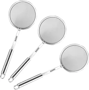 Skimmer Spoon with Handle, 3 Pcs 3.9 Inch Diameter Stainless Steel 100 Meshes Skimmer Spoon for Hot Pot Foam and Grease (medium)