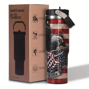 30 oz American Flag Bald Eagle Tumbler with Handle - Insulated Water Bottle with Flip Straw- Birthday Gift Idea - Hand Wash Only - Stainless Steel Cup with Lid for Outdoors Containers Travel