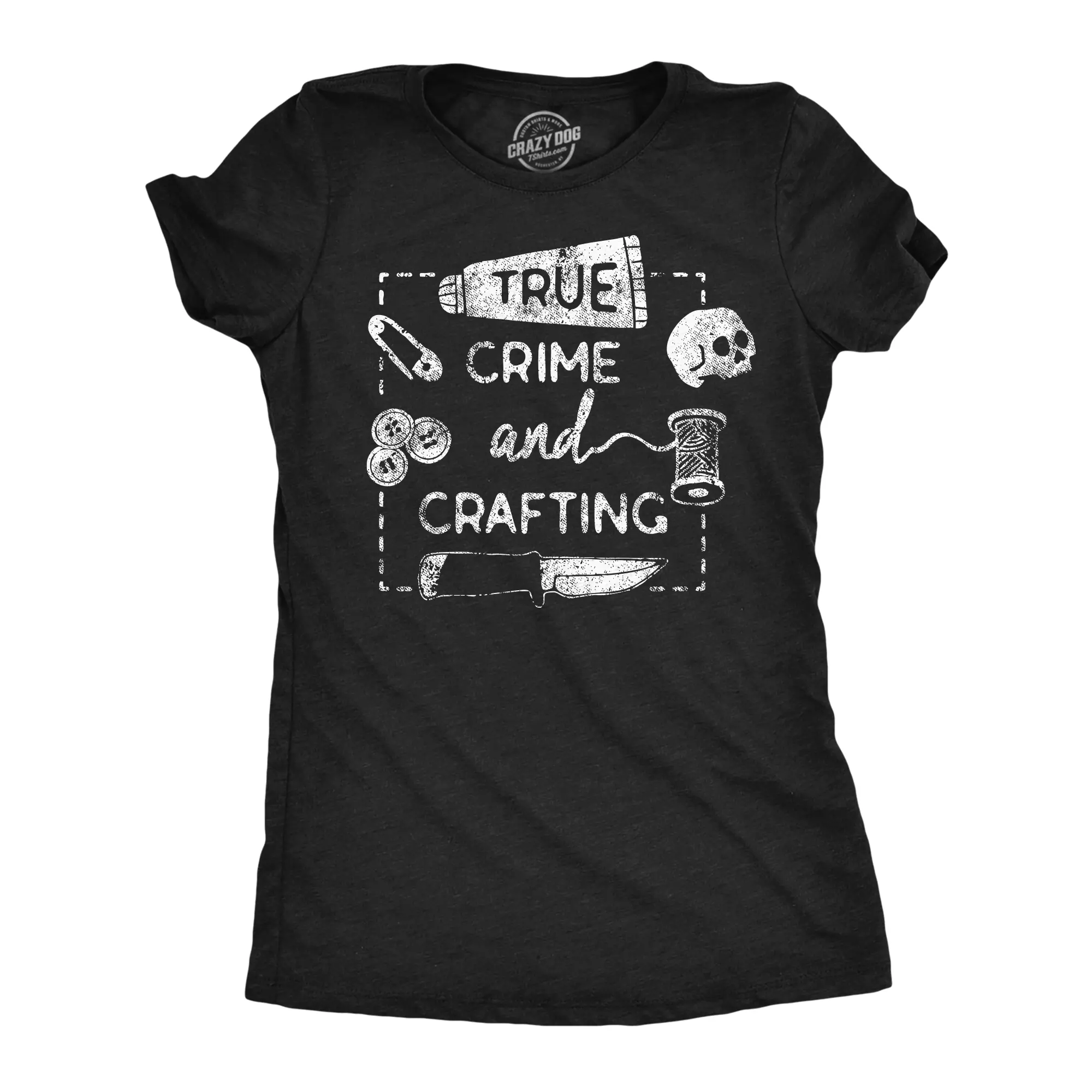 Womens Funny T Shirts True Crime and Crafting Sarcastic Horror Lovers Novelty Tee for Ladies Funny Womens T Shirts Cute Vintage Fashion Casual Ladies T-Shirt Gift Sarcastic Tops for Women Funny Movie Top Black -