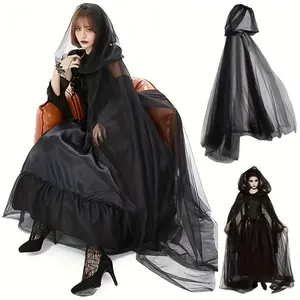 Elegant Gothic Wedding Veil, Halloween Tassel Dark Magic Costume Wrap, Vampire Party Lightweight Non-Electric Accessory, Women & Teens