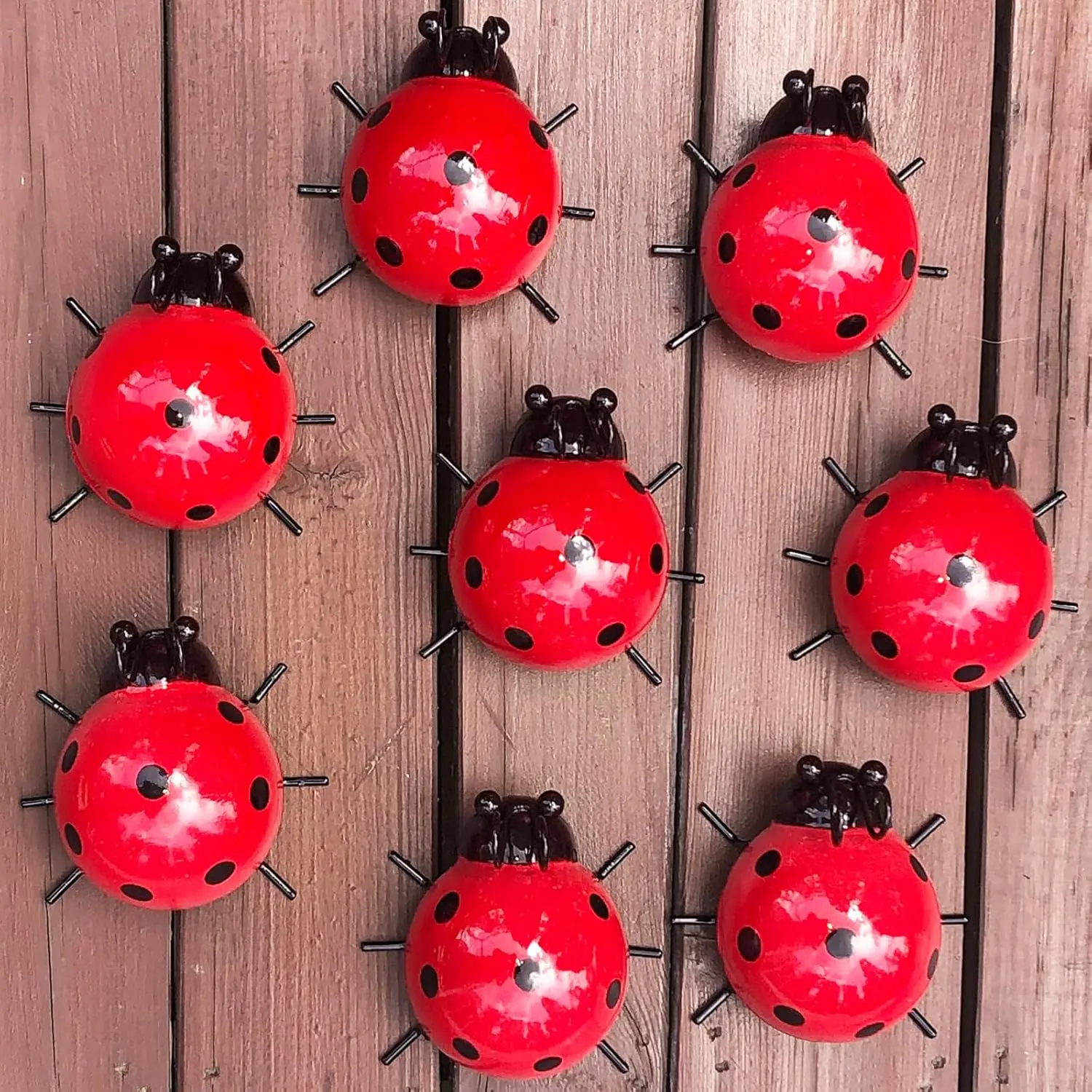 8-Piece Metal Ladybug Garden Decor, Outdoor Yard Art Lawn Ornaments Wall Sculptures & Statues, Front Yard-Backyard Fence Patio Decor for Home Improvement, Front Yard Decor, Backyard Decor