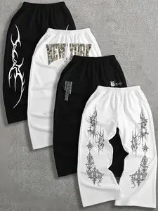 Printed Geometric Four-Piece Set and Flare Pants, Casual Home Wear Sweatpants, Unisex Comfortable Breathable Sweatpants, Five Sizes Available