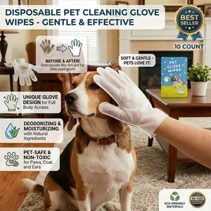 6 Count Disposable Pet Cleaning Glove Wipes, No Rinse Dog Cat Grooming Gloves, Deodorizing Moisturizing Lint Free Pet Wipes Gloves, For Paws Ears Body Muddy Paw Cleaner, Travel Friendly for Dogs Cats Puppies Kittens