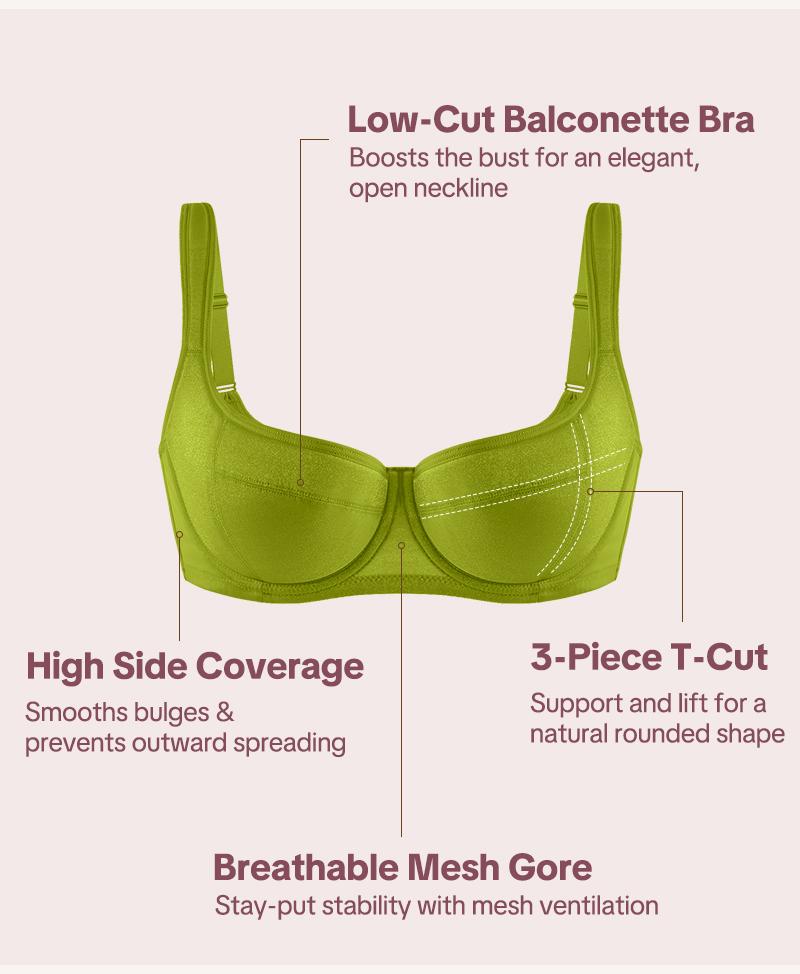 HSIA Starry Night Plus Size 4mm Lightly Padded Balconette Bra Underwire Lifting Support Glass Shimmer Fabric Enhanced 0.5-1 Cup Size U Shaped Back Smoothing Wider Padded Straps Sexy Demi Low Cut Natural Push Up for Big Bust Women