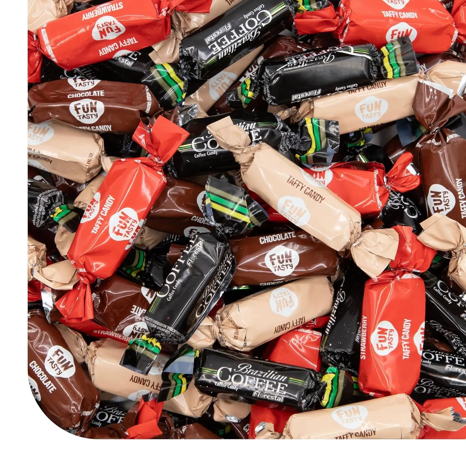 Taffy Candy Mix - 1 Pound Bag (75 Count) - Individually Wrapped Vanilla, Chocolate, Strawberry Caramels and Coffee Chews - Assorted Chewy Candy Variety Pack