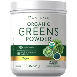 Carlyle Organic Greens Powder | 17.6 oz Supplement  | Relieves occasional gas, discomfort & bloating | with 20+ Superfoods, 18 Digestive Enzymes, and Prebiotics | Vegan, Non-GMO and Gluten Free