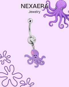 Lavender Octopus Steel Belly Button Ring