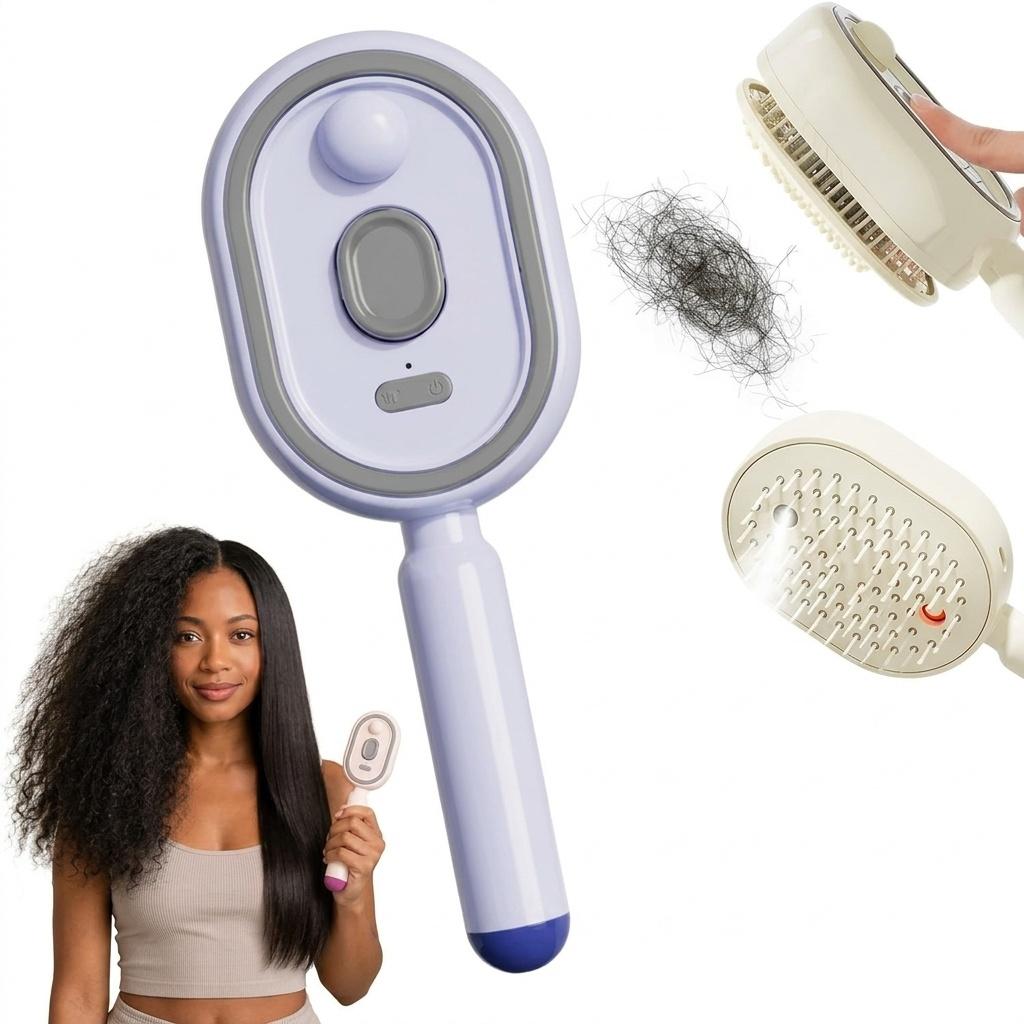 Electric Hair Brush - Nano Mist, Red Light Therapy, Self-Cleaning Detangling Scalp Massager for Haircare Styling