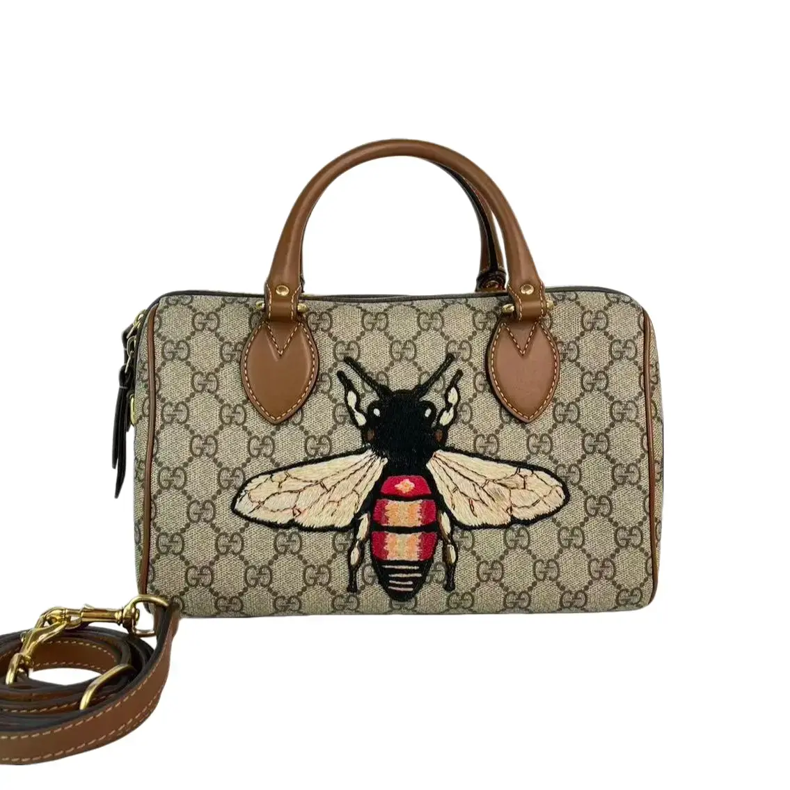 Pre-owned GUCCI Leather Shoulder Bags GG Logo Supreme Convertible Boston Embroidered Shoulder Bag