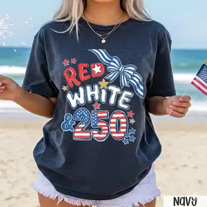 Comfort Colors 250th Anniversary Shirt, Red White and 250 Tee, 4th of July Shirt, Preppy Patriotic Tee, USA America Shirt, Flag Tshirt