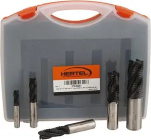 HERTEL 4-Flute TiAlN Coated Cobalt Roughing Square End Mill Set, Single End, Center Cutting, 3/8-in to 1-in Sizes, Model 88245337 for Roughing Applications