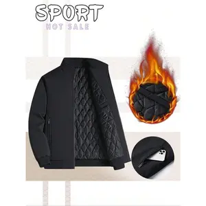 Men's Solid Zip Up Jacket, Regular Fit Casual Long Sleeve Outerwear for Fall & Winter, Men's Clothes for Daily Wear