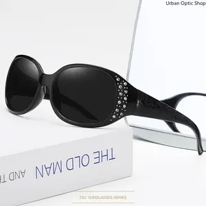 XUH Blacked-Out Women's Oversized Polarized Sunglasses, TAC Lens UV400 Protection, Rhinestone Accents, Embossed Temple, Elegant Black Frame for Outdoor Driving & Daily Wear, Blacked-Out Women's Sunglasses
