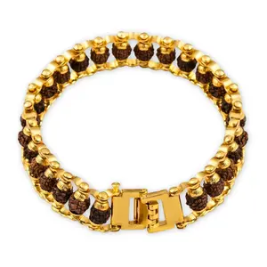 Sacred Gold-Plated Rudraksha Bracelet | 5-Mukhi Himalayan Bead | Elevate Spirituality & Style | Ideal Gift for Yoga & Meditation