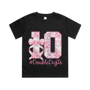 10th Birthday Girl Pink Coquette Bow 10 Year Old Aesthetic Cotton T-shirt, Graphic Print Round Neck Short Sleeve Casual Tee for Boys Girls Funny Meme Tee